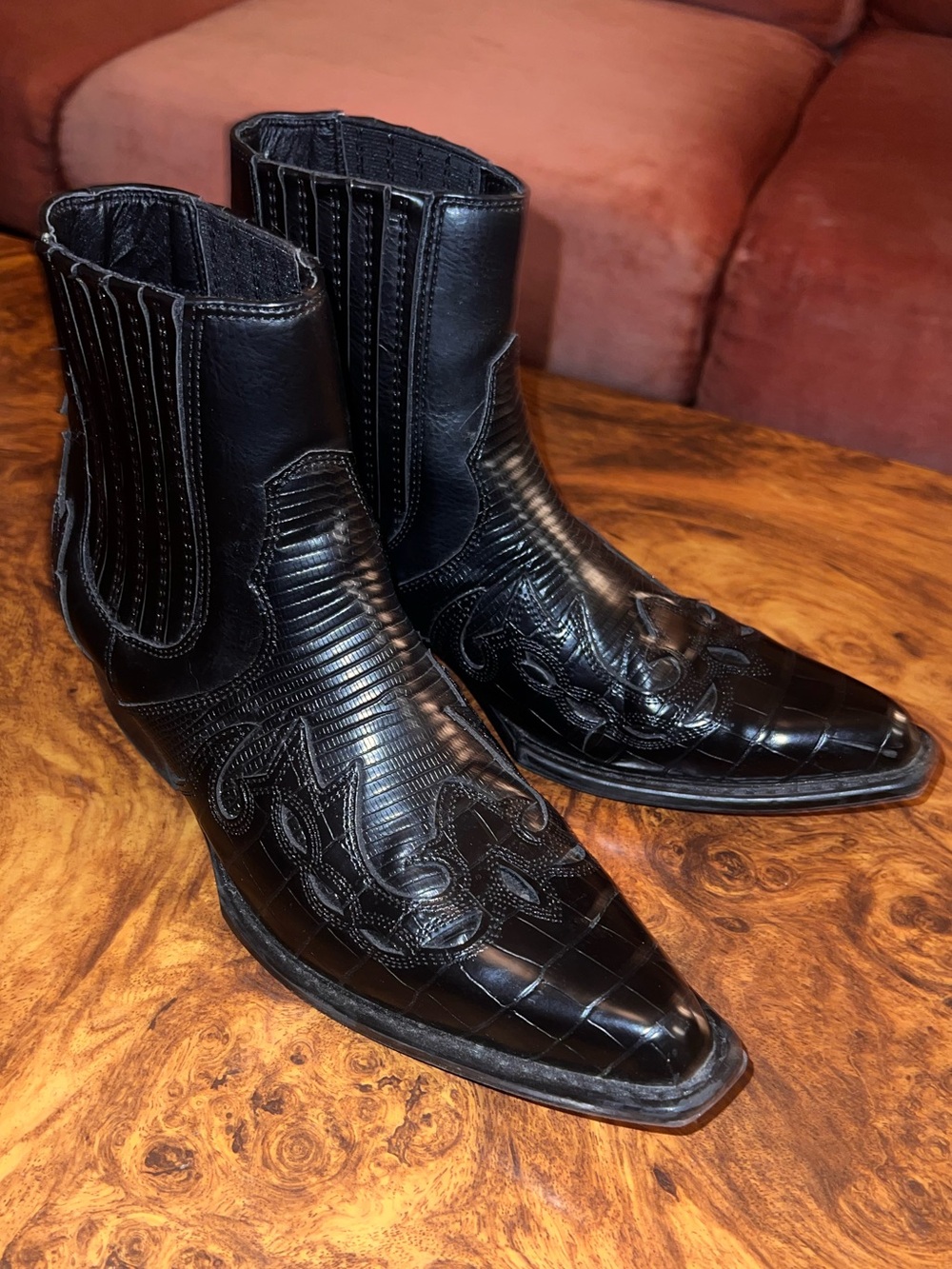 Coconuts by Matisse Black Croc-Embossed Western Ankle Boots